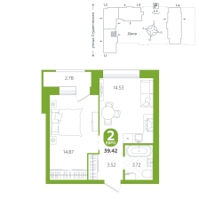 1-комнатная, 39.4 м²