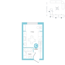 Студия, 21.5 м²