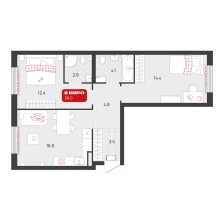 2-комнатная, 58 м²