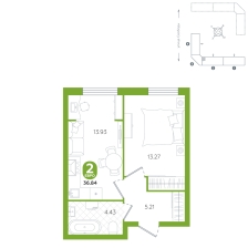 1-комнатная, 36.8 м²