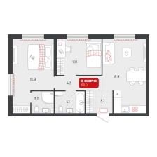 2-комнатная, 60 м²