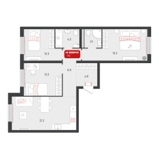 3-комнатная, 79.1 м²