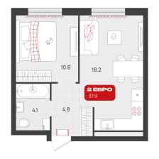 1-комнатная, 37.9 м²