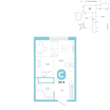 Студия, 25.4 м²
