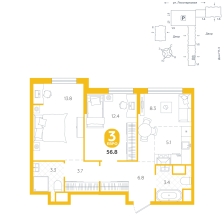 2-комнатная, 56.8 м²