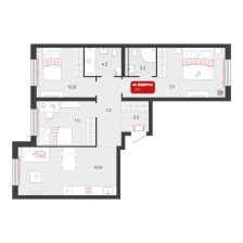 3-комнатная, 77.1 м²