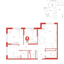 3-комнатная, 83.3 м²