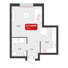 Студия, 30.3 м²