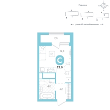 Студия, 22.6 м²