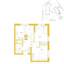 2-комнатная, 55.9 м²