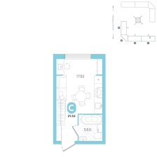 Студия, 21.5 м²