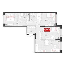3-комнатная, 81.1 м²