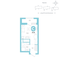 Студия, 21.8 м²