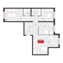 3-комнатная, 85.1 м²