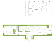 1-комнатная, 44.7 м²