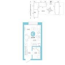 Студия, 22.3 м²