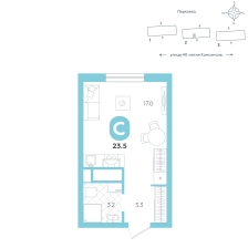 Студия, 23.5 м²