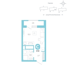 Студия, 21.8 м²