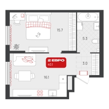 1-комнатная, 40.1 м²