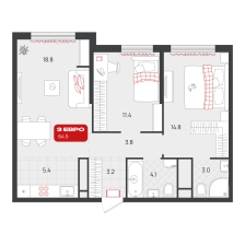 2-комнатная, 64.5 м²
