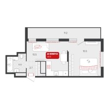 1-комнатная, 49.3 м²