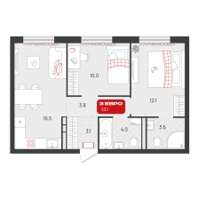 2-комнатная, 53.1 м²