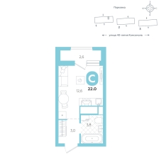 Студия, 22 м²